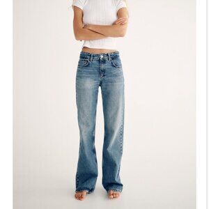 Full Length TRF Mid Rise Wide Leg Jeans - Dark Blue